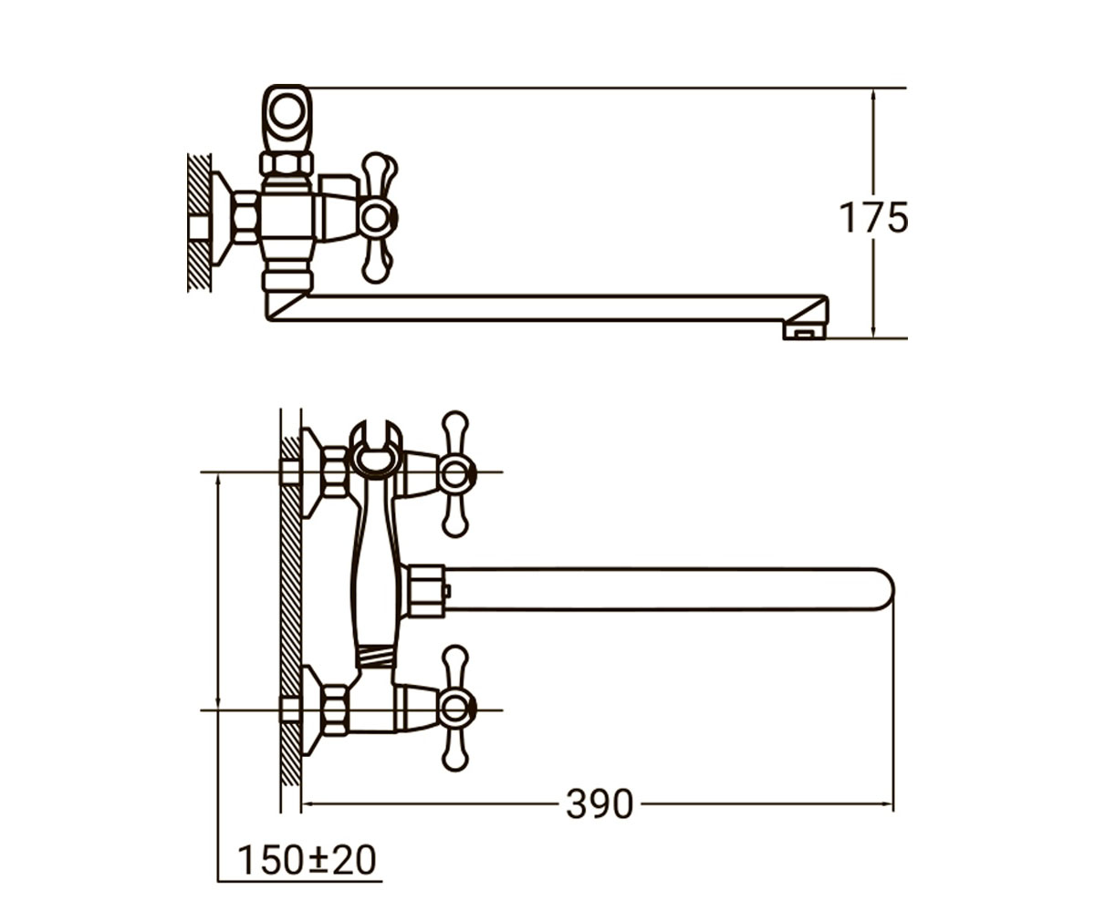 Смеситель для ванны  PM-2C257C:Чертеж 