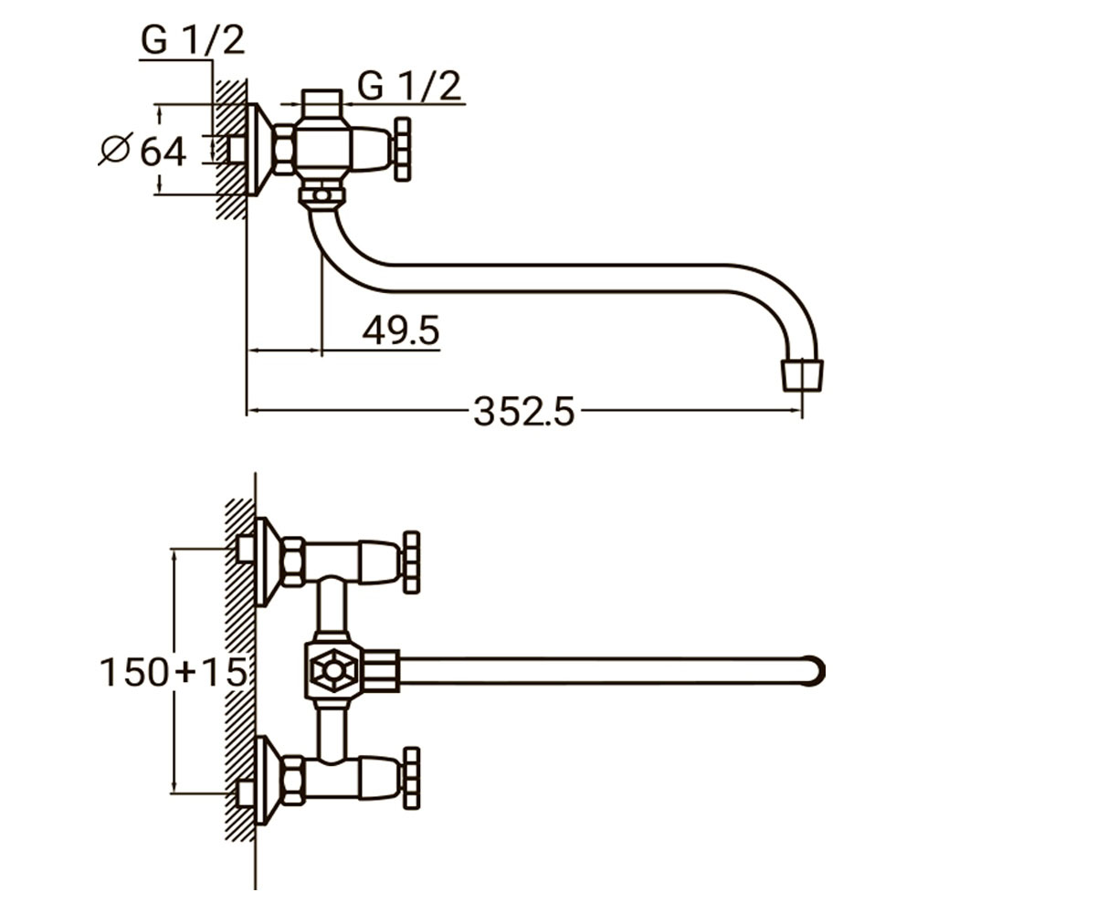 Смеситель для ванны  QN-2C458C:Чертеж 