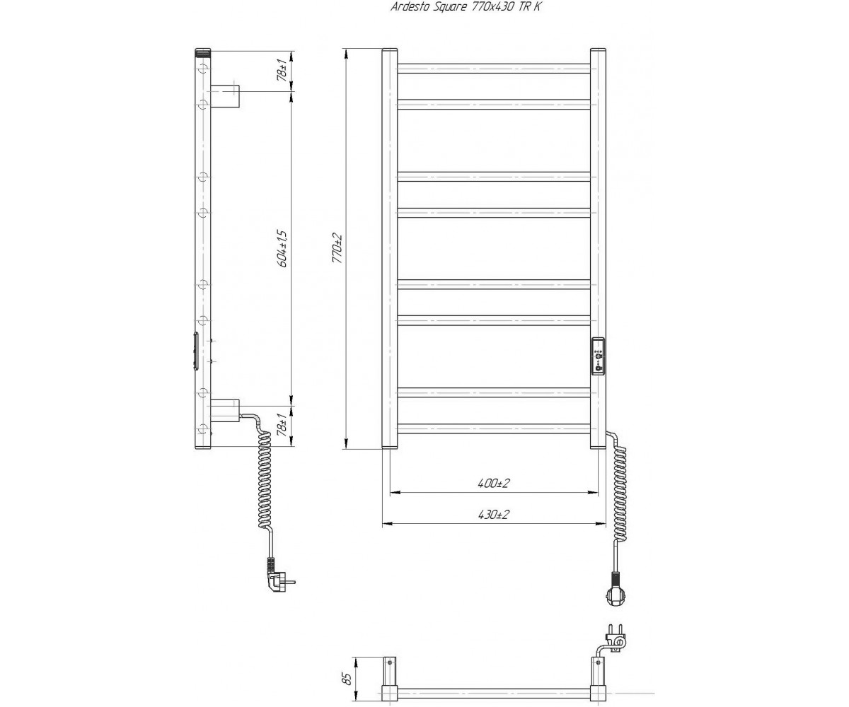 Полотенцесушитель-лесенка  SQUARE-TR K 6.1.0701.06.WM:Чертеж 