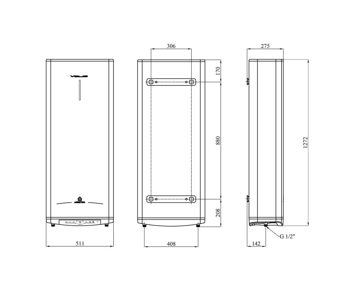 Водонагрівач Ariston VELIS PRO DRY WIFI 100 EU з сухим теном 3100910  3100910:Чертеж 