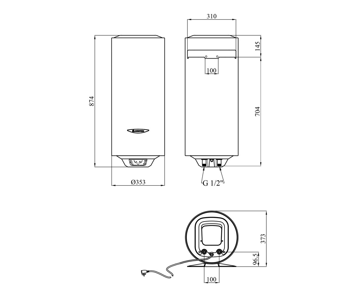 Водонагрівач Ariston Slim PRO1 ECO 50V 1,8K PL EU з мокрим теном 3626460  3626460:Чертеж 