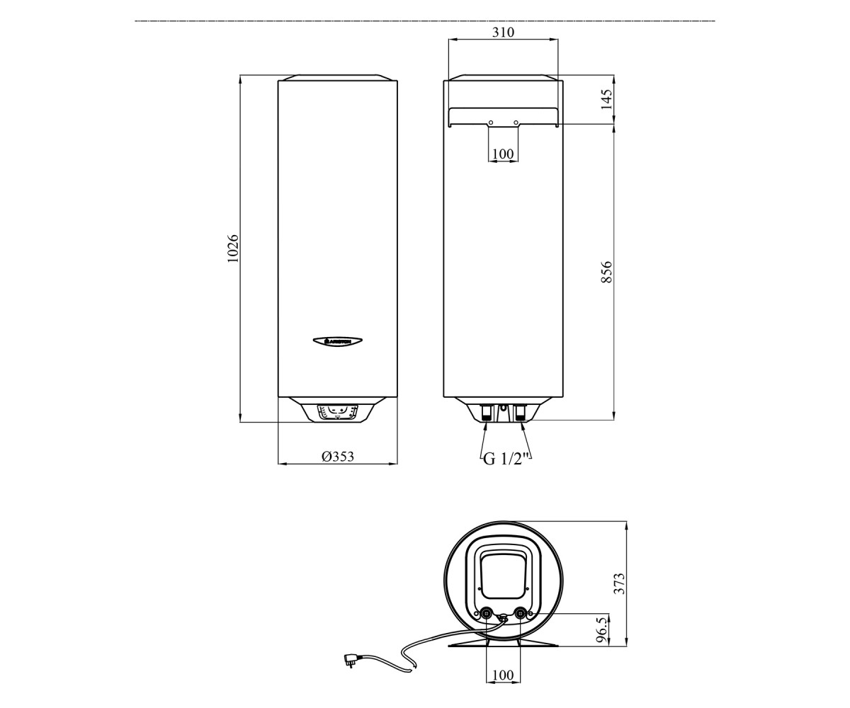 Водонагрівач Ariston Slim PRO1 ECO 65V 1,8K PL EU з мокрим теном 3626461  3626461:Чертеж 