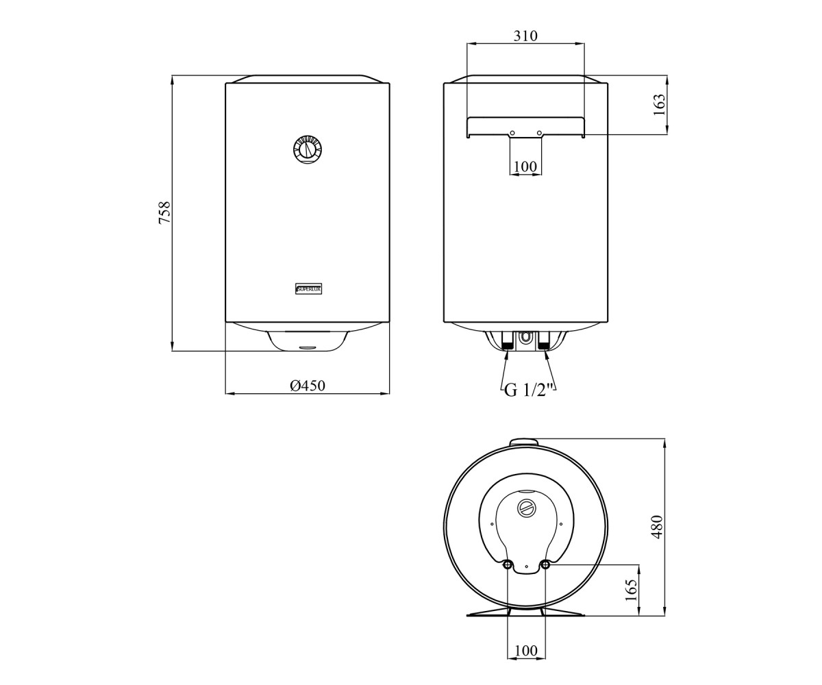 Водонагрівач Ariston Superlux 80V 1,5K EU2 з мокрим теном 4015005  4015005:Чертеж 