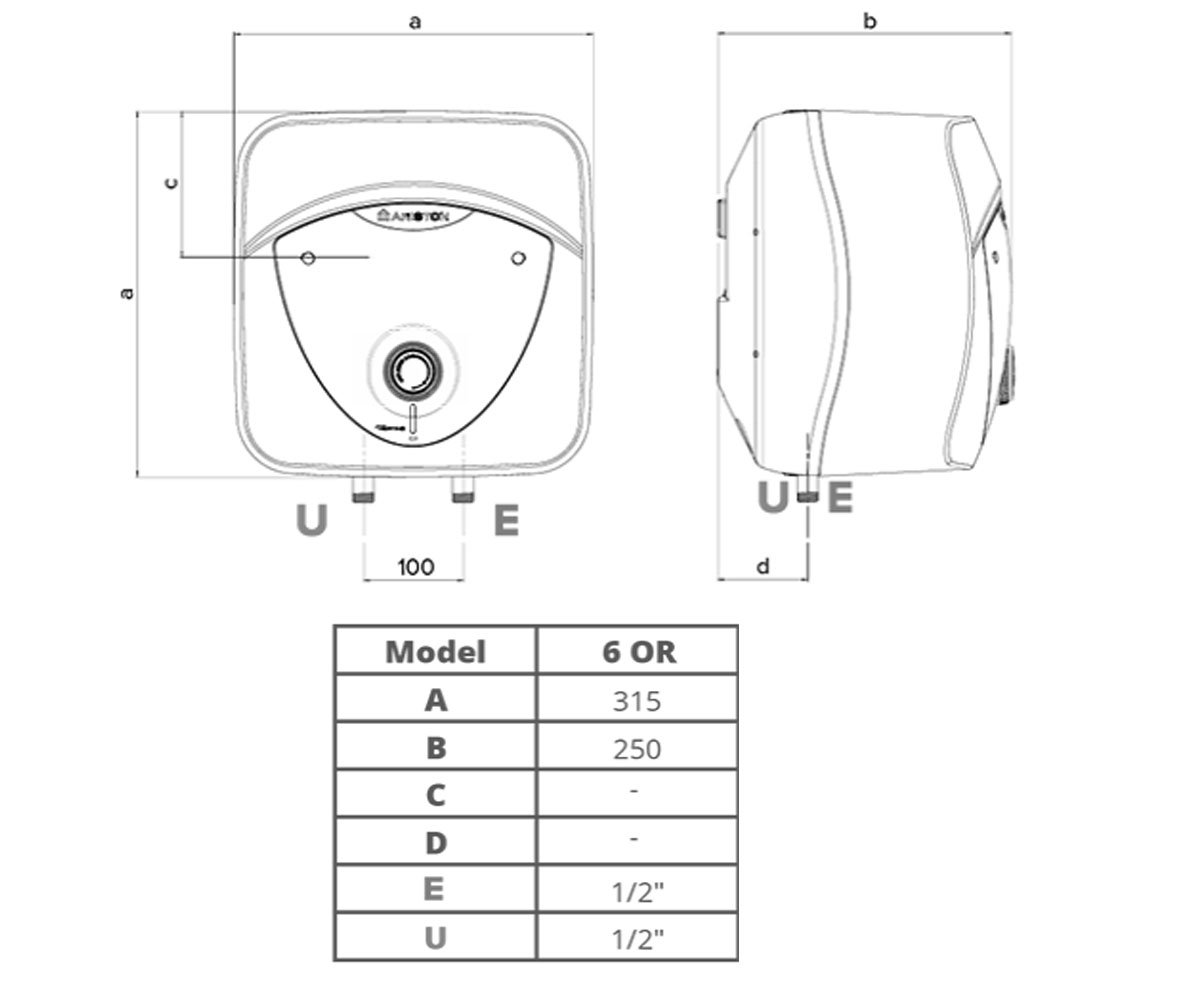 Бойлер для мойки 6 л  ANDRIS LUX 6 OR EU:Чертеж 