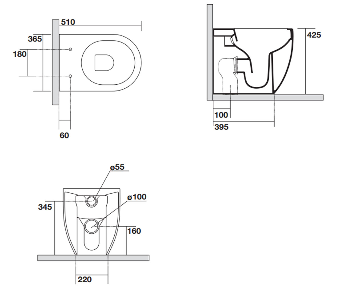 Унитаз безободковый  GLOMP 0201401:Чертеж 
