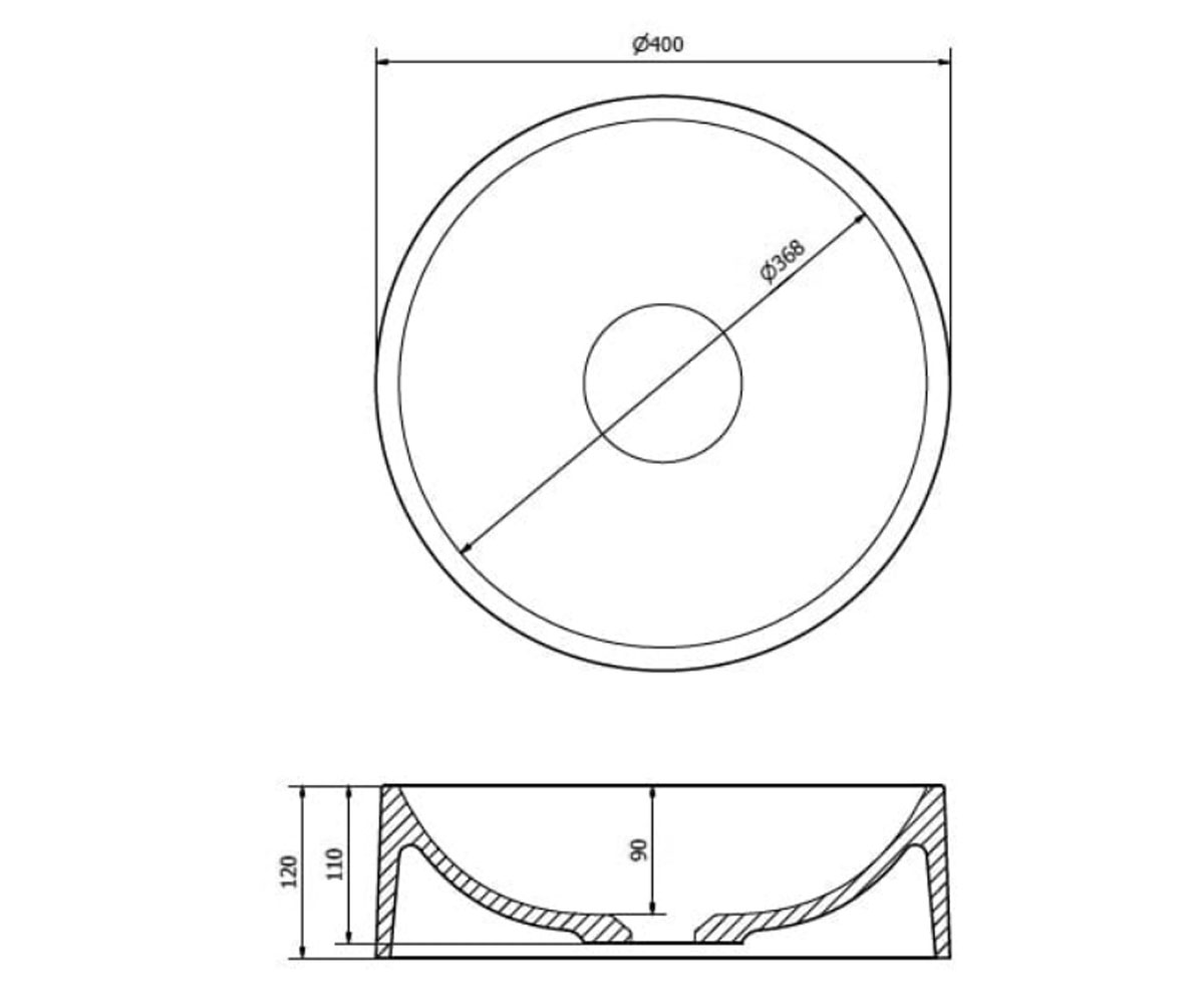 Круглый умывальник 40 см  MAUN 11B.MN0II.92A.0000B:Чертеж 