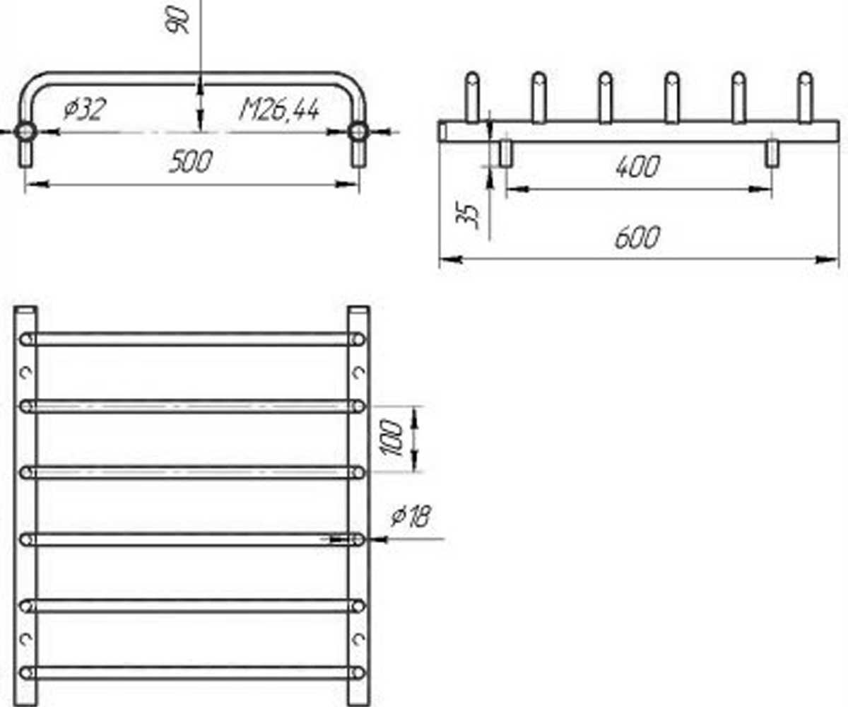 Полотенцесушитель  СТЕНКА CT-600/6/500:Чертеж 