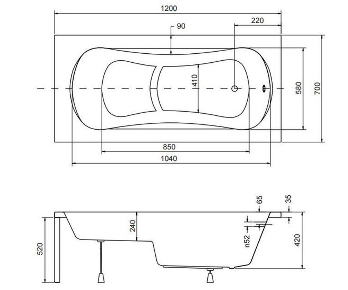 Ванна прямоугольная 120 см  ARIA REHAB ARIA REHAB 120X70 B N:Чертеж 