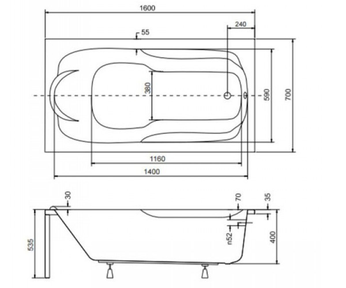 Оборачиваемая ванна 160 см  BONA BONA 160X70 SOLO B N:Чертеж 