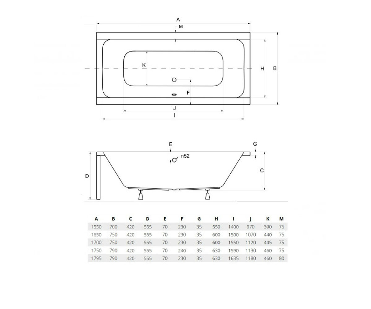 Панель для ванны 170 см  QUADRO PANEL QUADRO 170 COMPLECT:Чертеж 