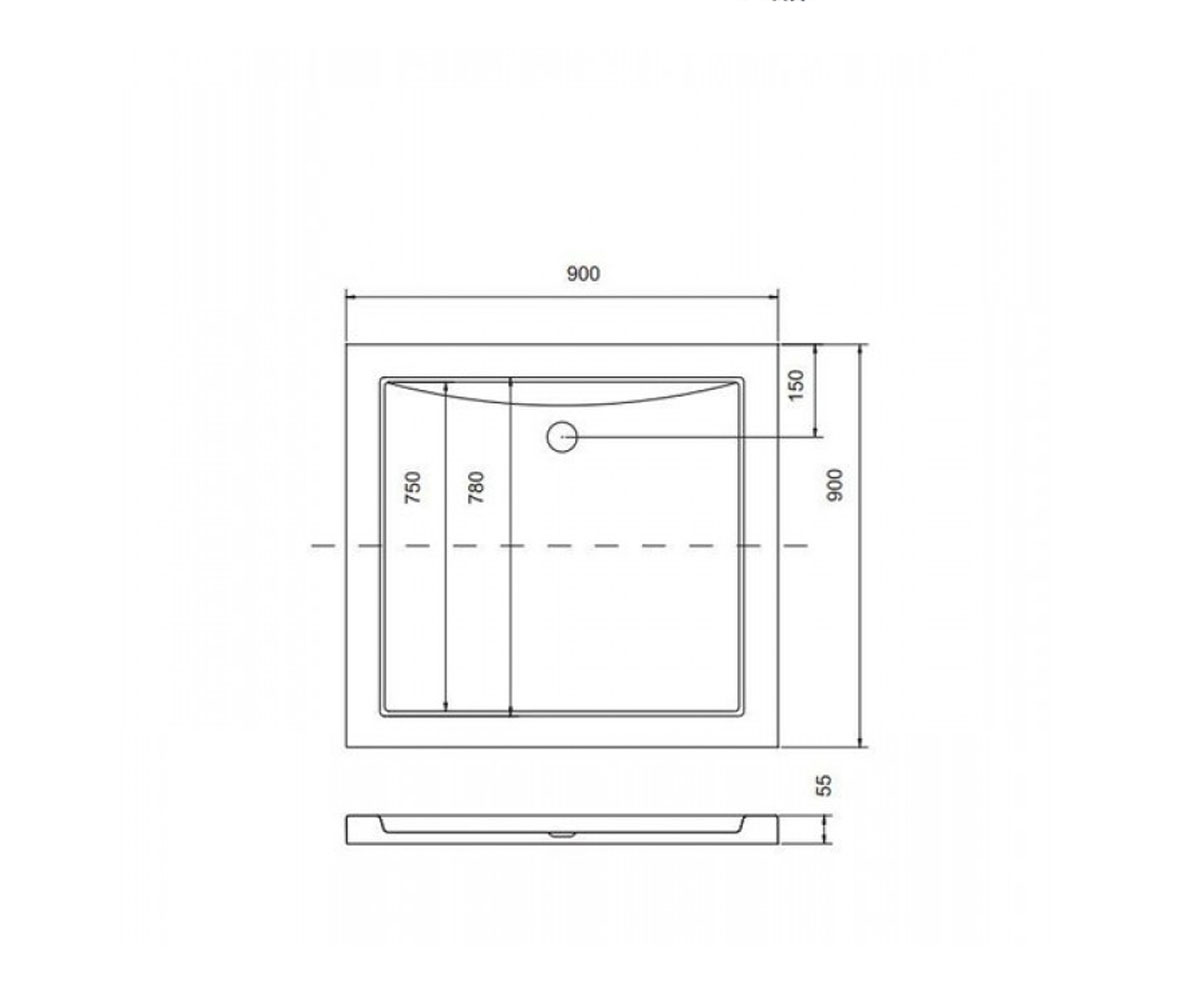 Поддон душевой  AQUARIUS PODDON AQUARIUS 90X90X3/5.5:Чертеж 
