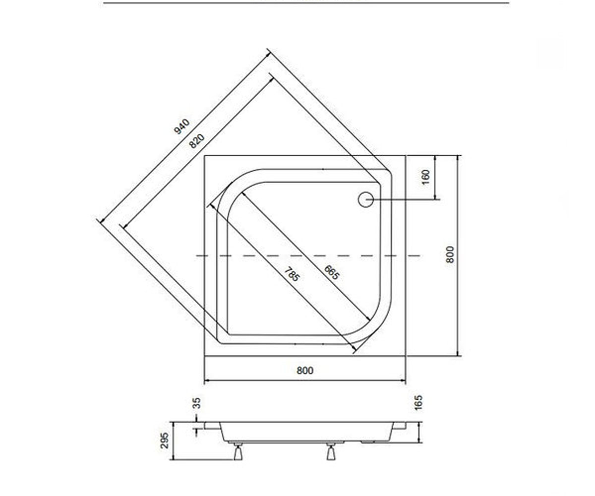 Поддон душевой  ARES PODDON ARES 80X80X15/25:Чертеж 