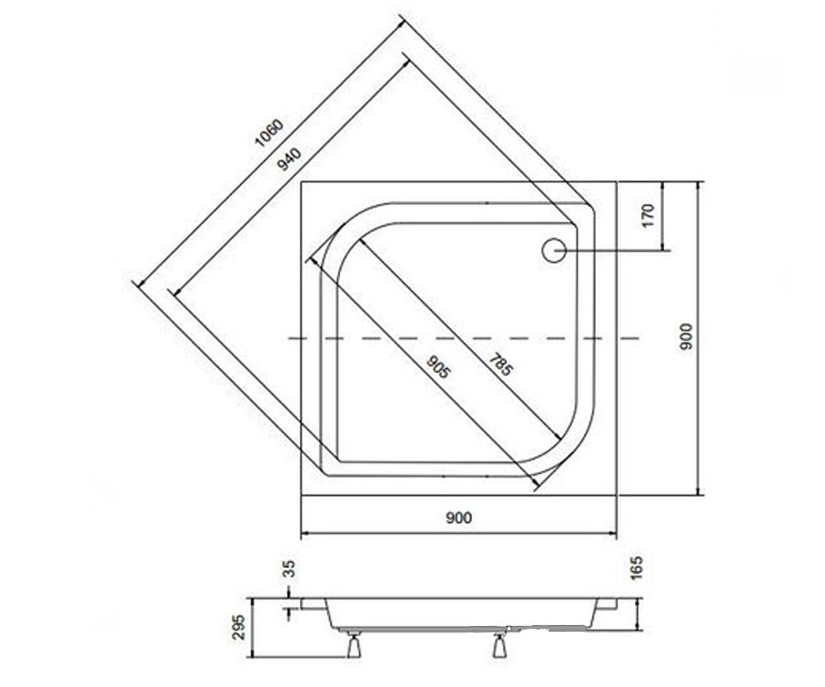Поддон душевой  ARES PODDON ARES 90X90X15/25:Чертеж 