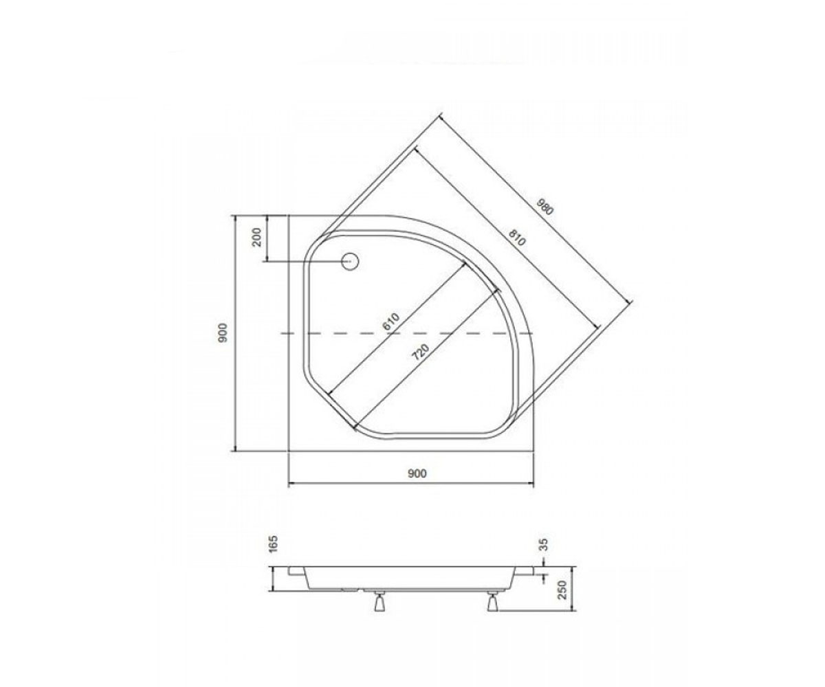 Поддон душевой  DIPER PODDON DIPER 90X90X15/25 II:Чертеж 