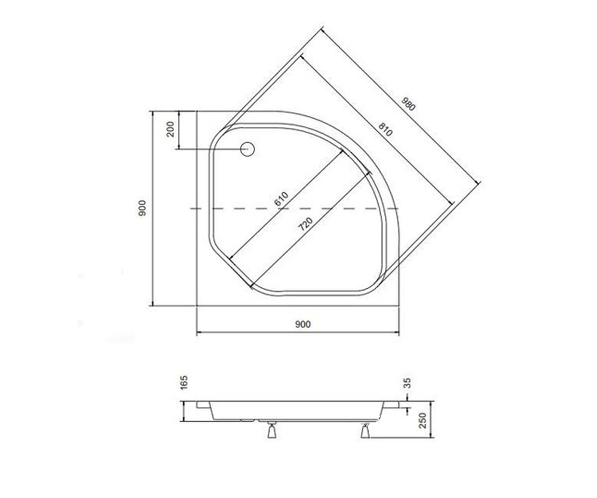 Душевой поддон  PODDON DIPER 90X90X15/25 II N:Чертеж 