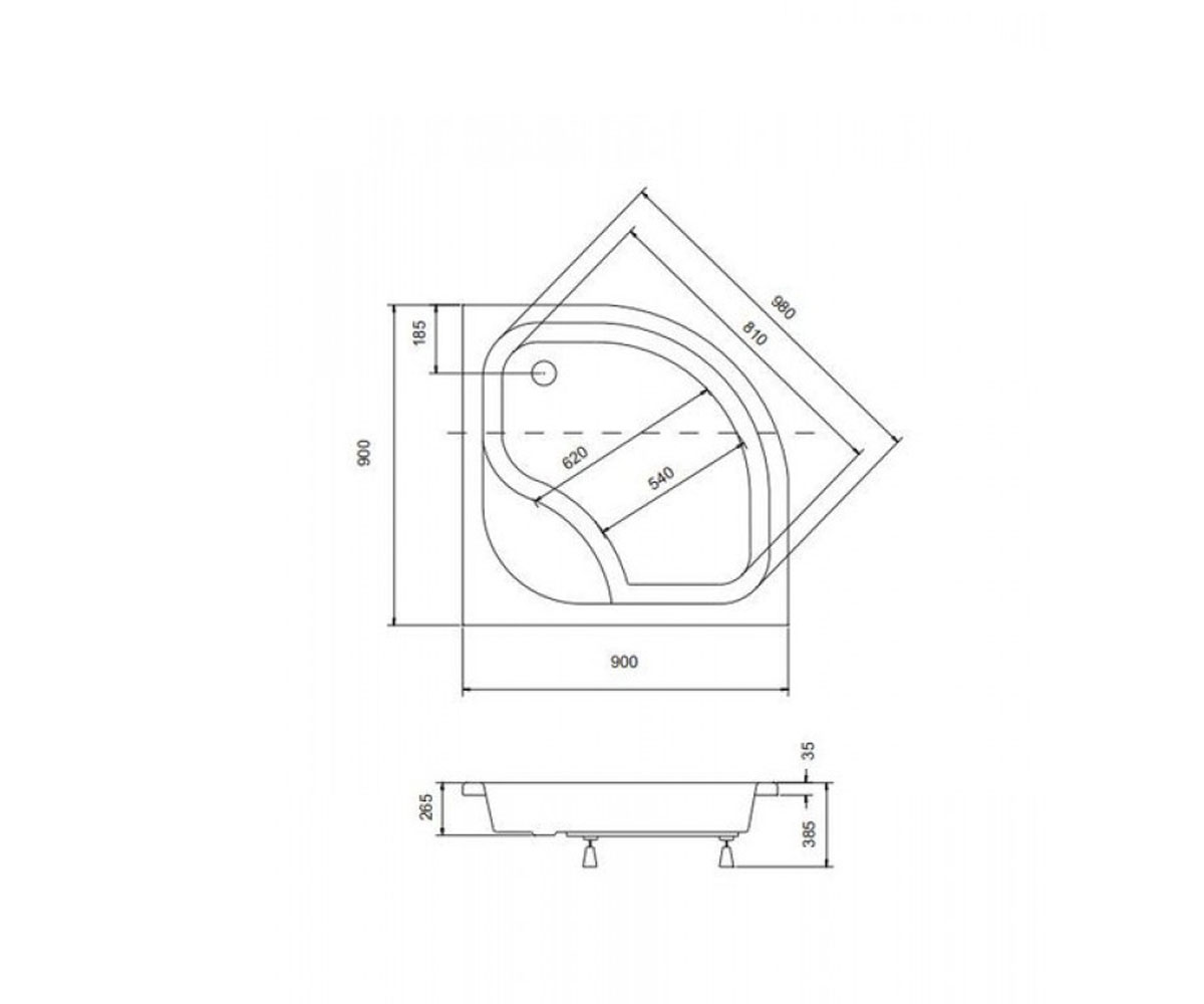 Поддон душевой  PODDON DIPER 90X90X24/35 SID:Чертеж 