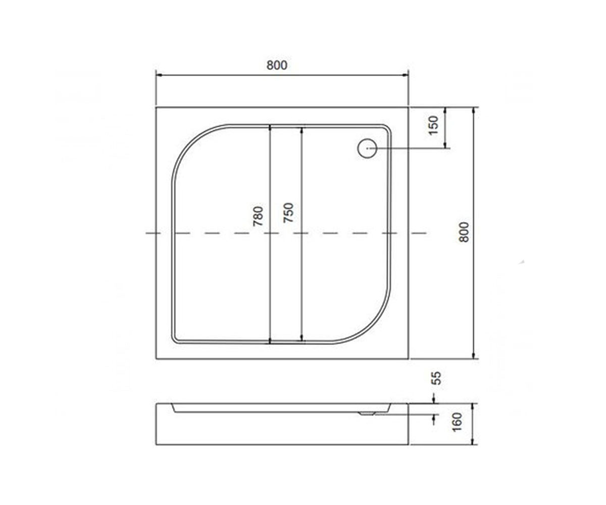 Поддон душевой  OSKAR PODDON OSKAR 80X80X4/16:Чертеж 