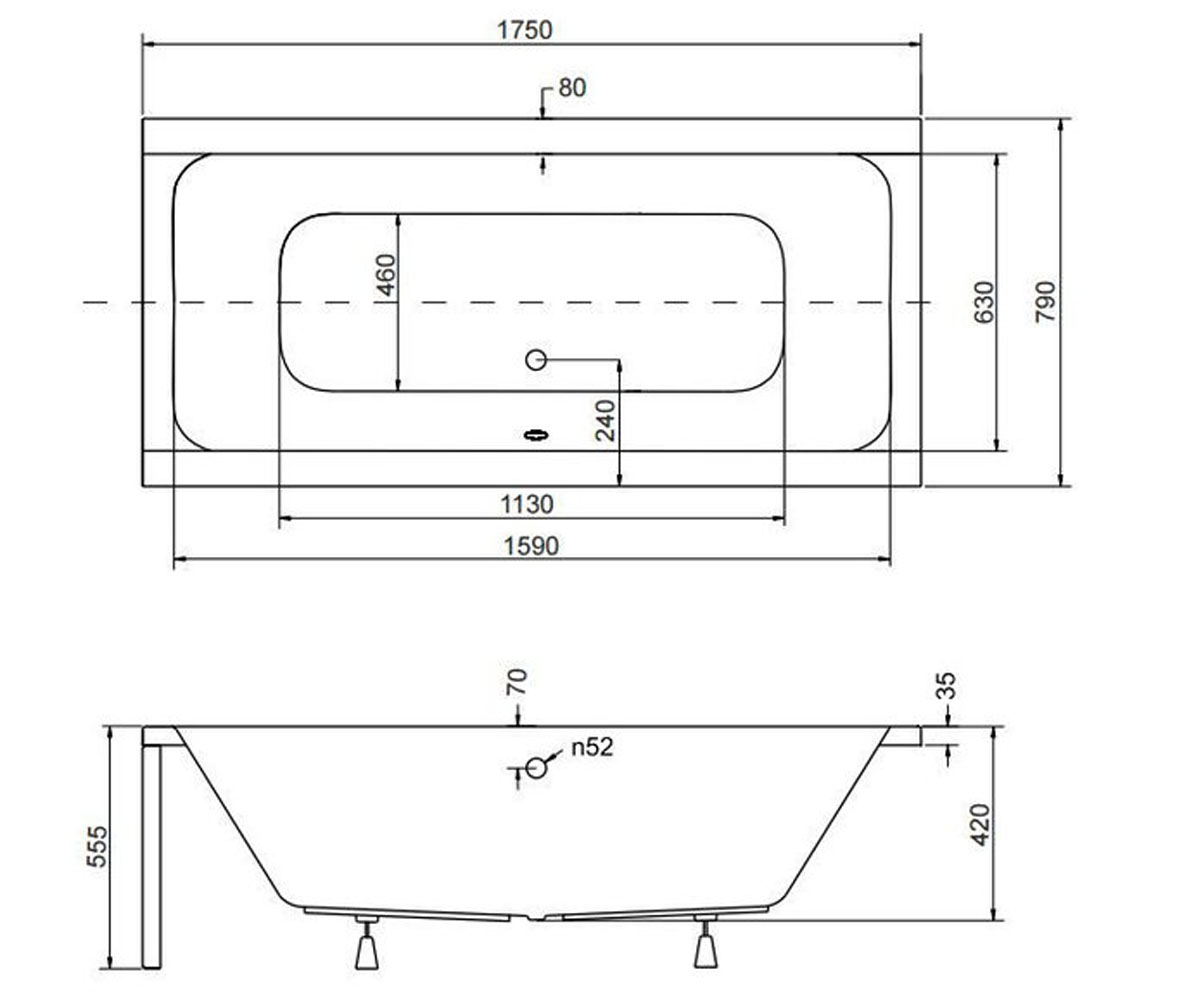 Акриловая ванна 175 см  QUADRO QUADRO 175X80 B N:Чертеж 