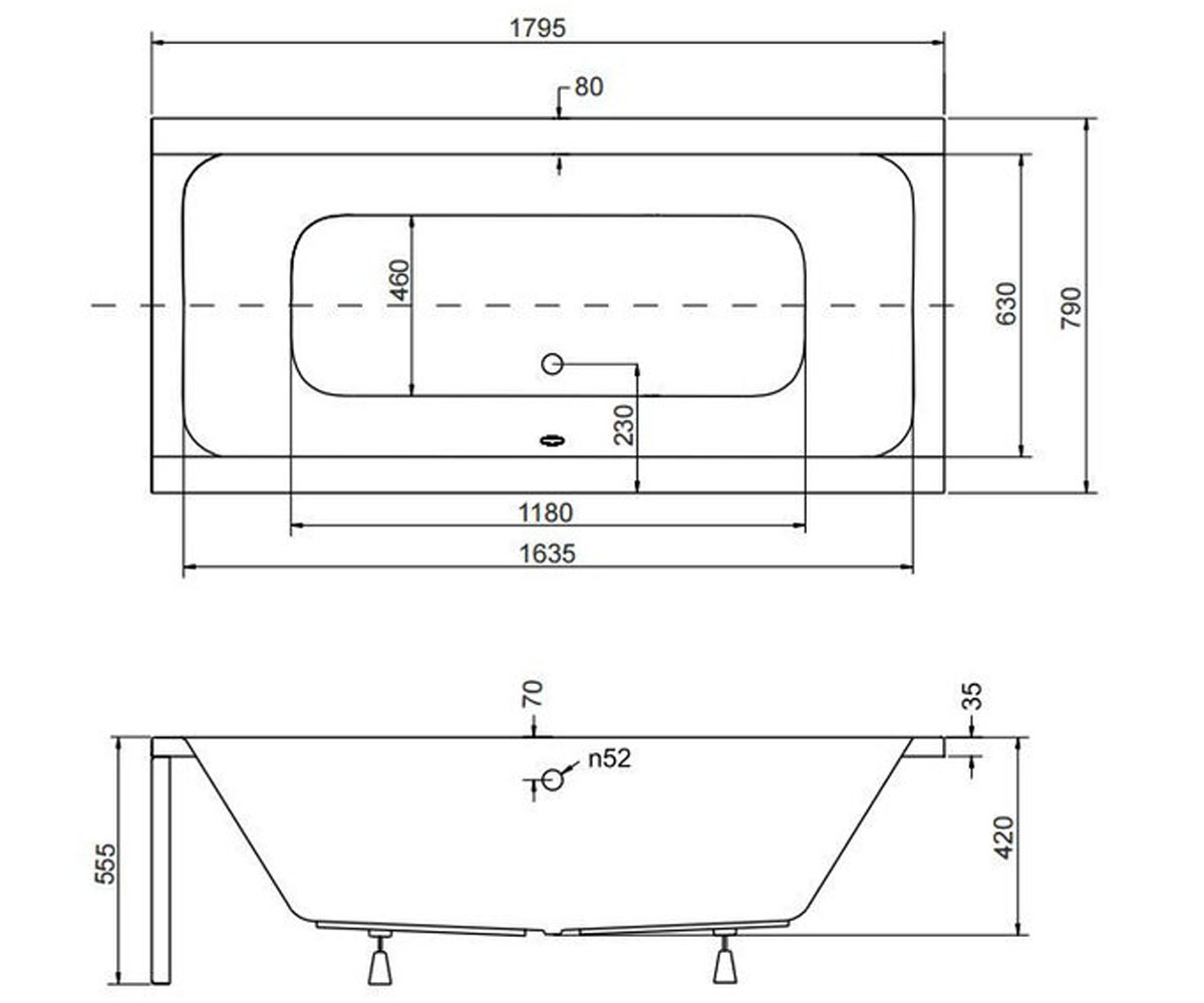 Акриловая ванна 180 см  QUADRO QUADRO 180X80 B N:Чертеж 