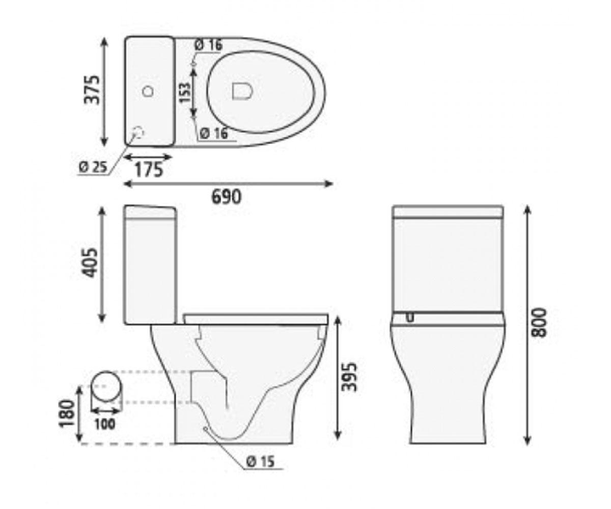 Унитаз-компакт+сиденье soft close  FLORIDA 7505P/W:Чертеж 
