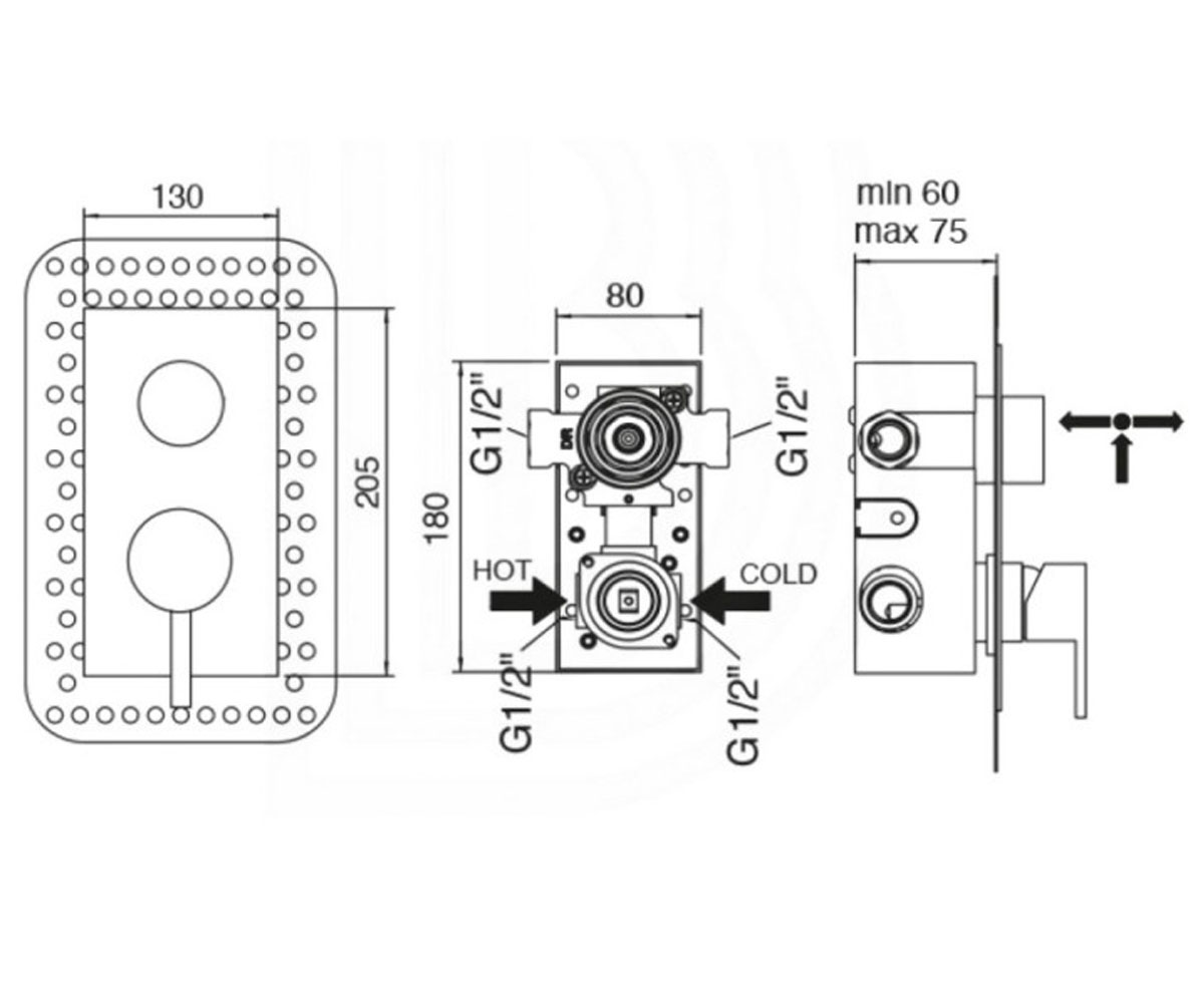 Смеситель на 2 потребителя  MINI INDMIN2303CRM:Чертеж 
