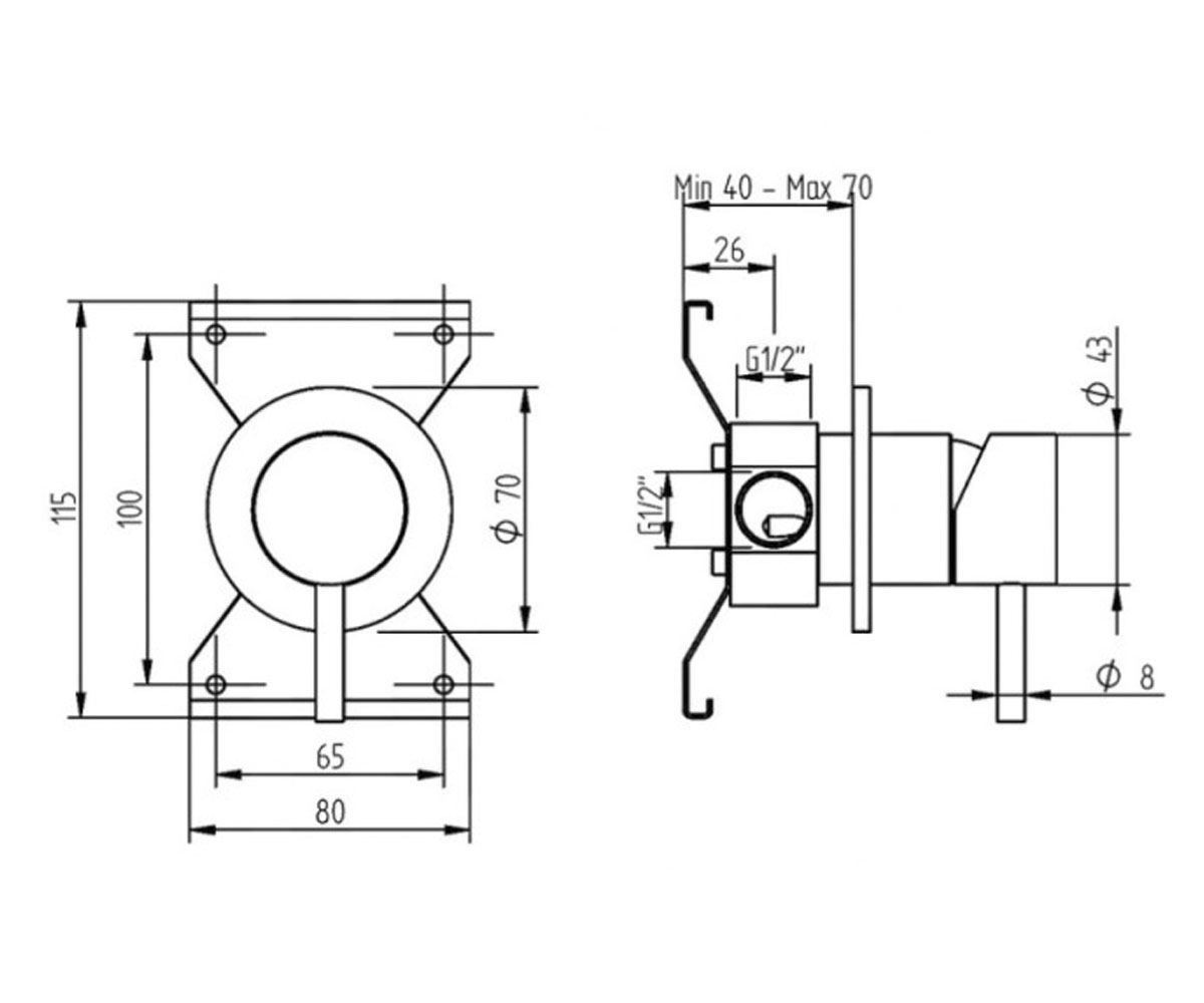 Смеситель скрытого монтажа  STEEL INDSTE2007INX:Чертеж 