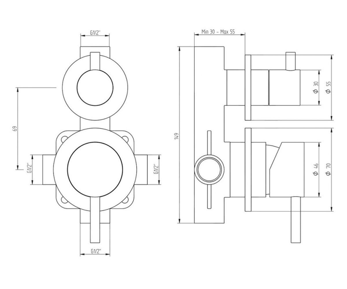 Смеситель на 2 потребителя  STEEL INDSTE2303INX:Чертеж 