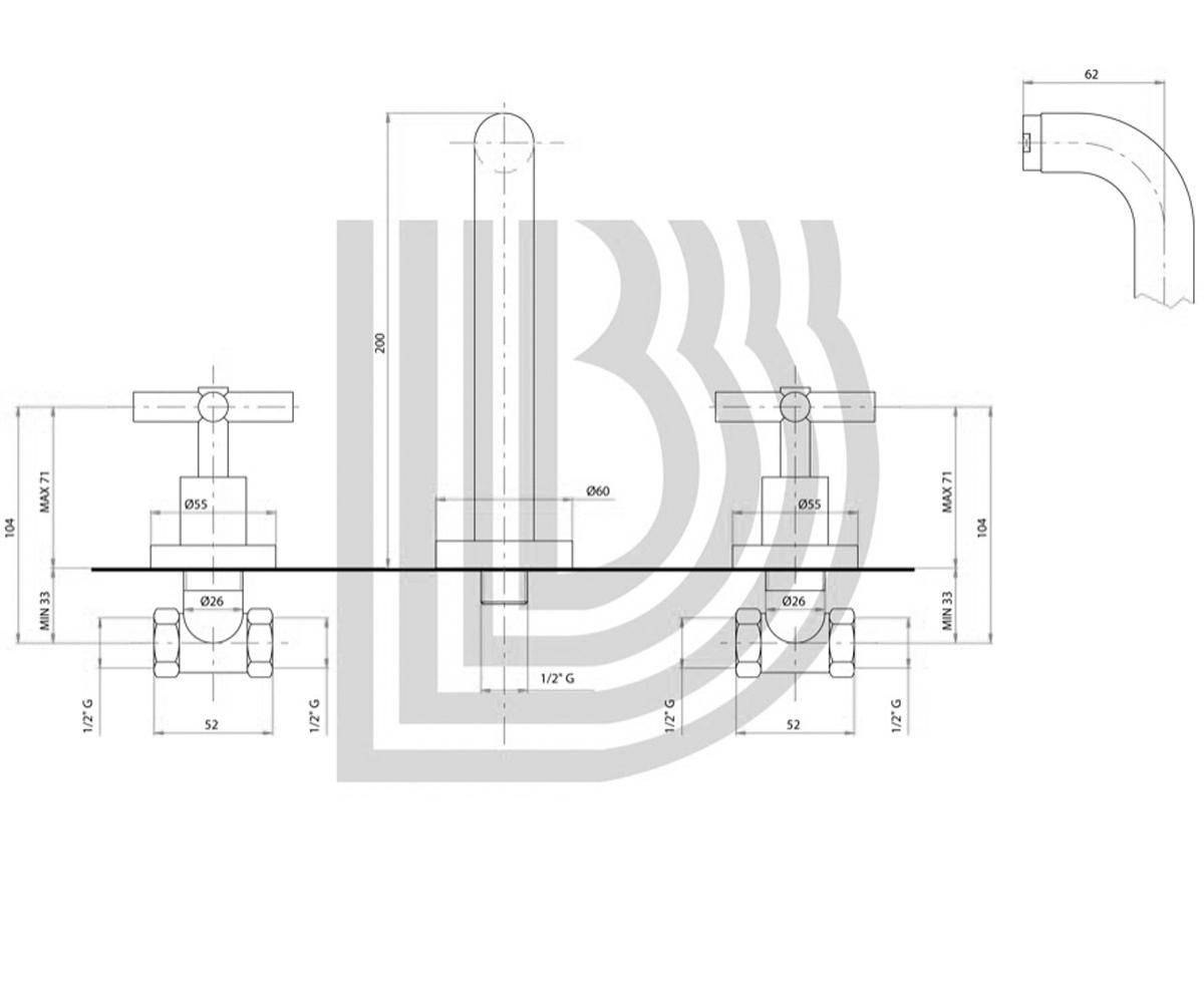 Настенный смеситель  AMELIX LVBAML1105CRM:Чертеж 