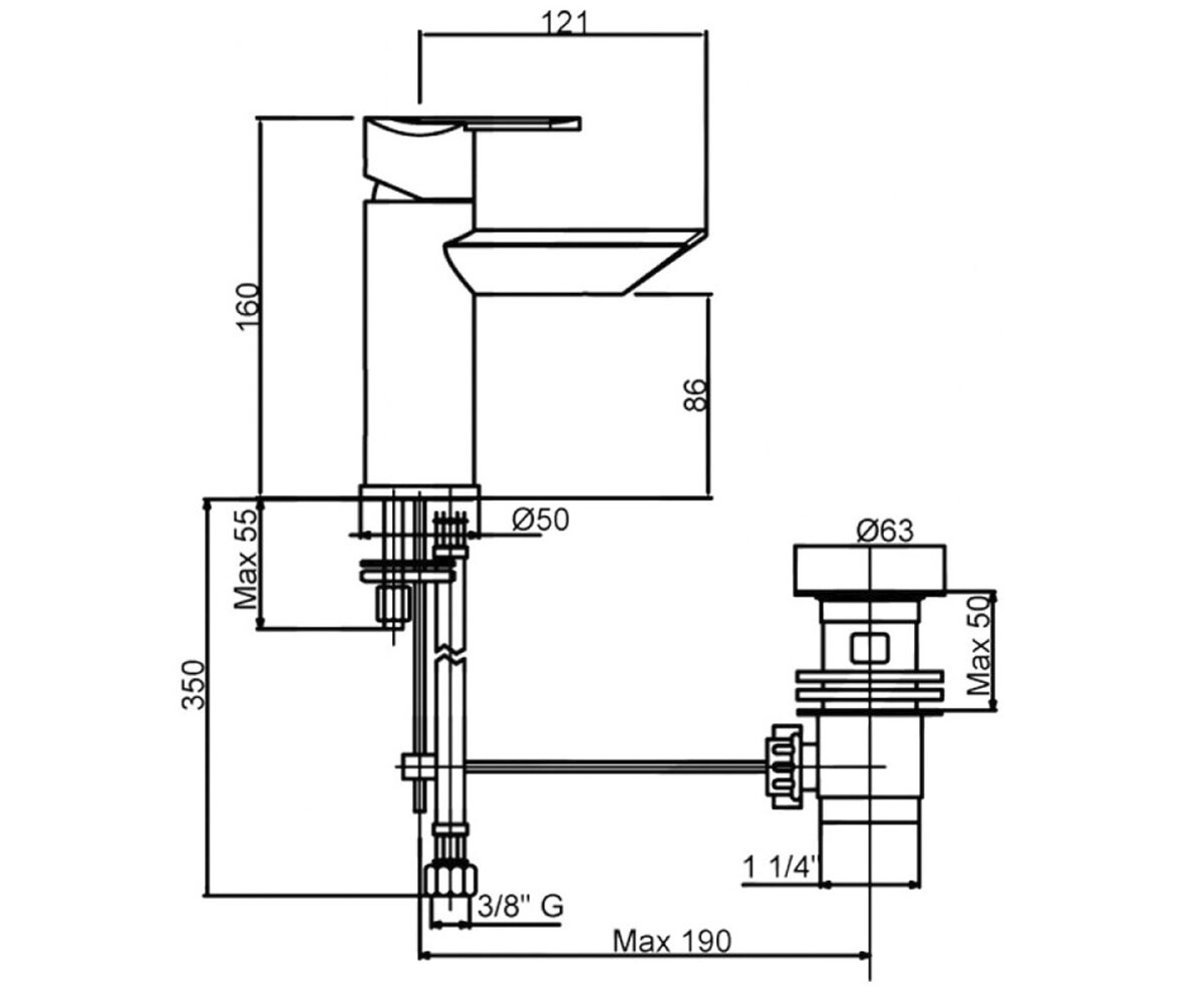 Смеситель с клапаном  DREAM LVBDRM2002IMCRM:Чертеж 