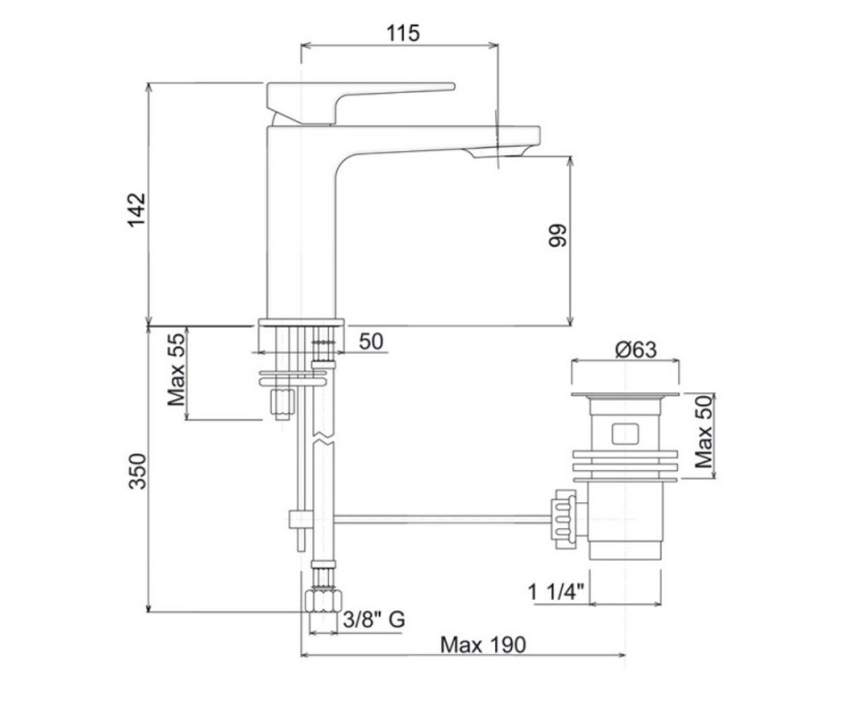 Смеситель с донным клапаном  JUMP LVBJUM2002065IMCRM:Чертеж 