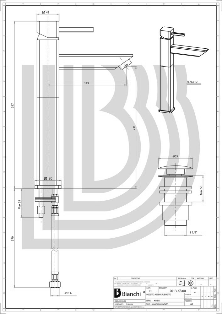 Смеситель для раковины  KUBIK LVBKBK2013CRM:Чертеж 