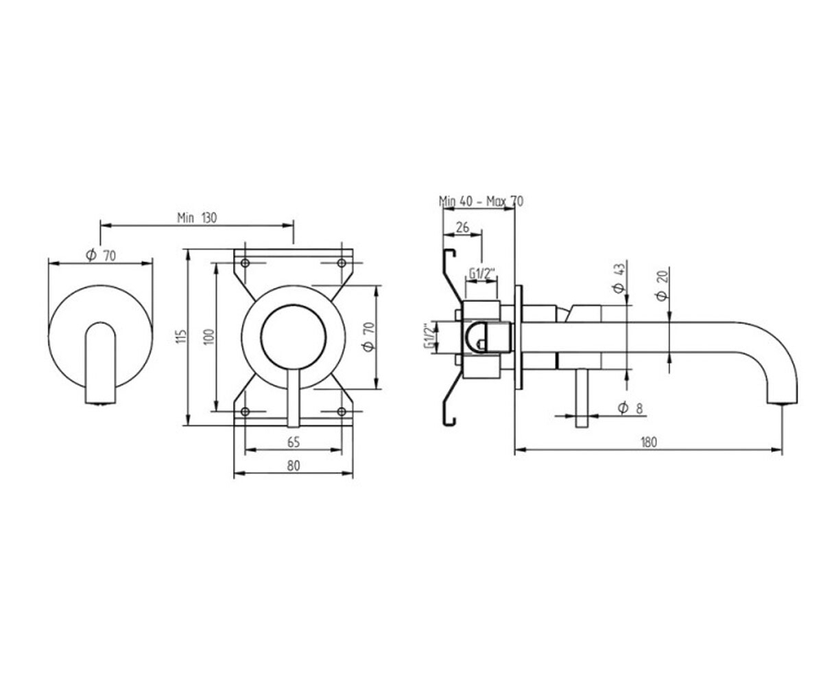 Настенный смеситель  STEEL LVBSTE2023INX:Чертеж 