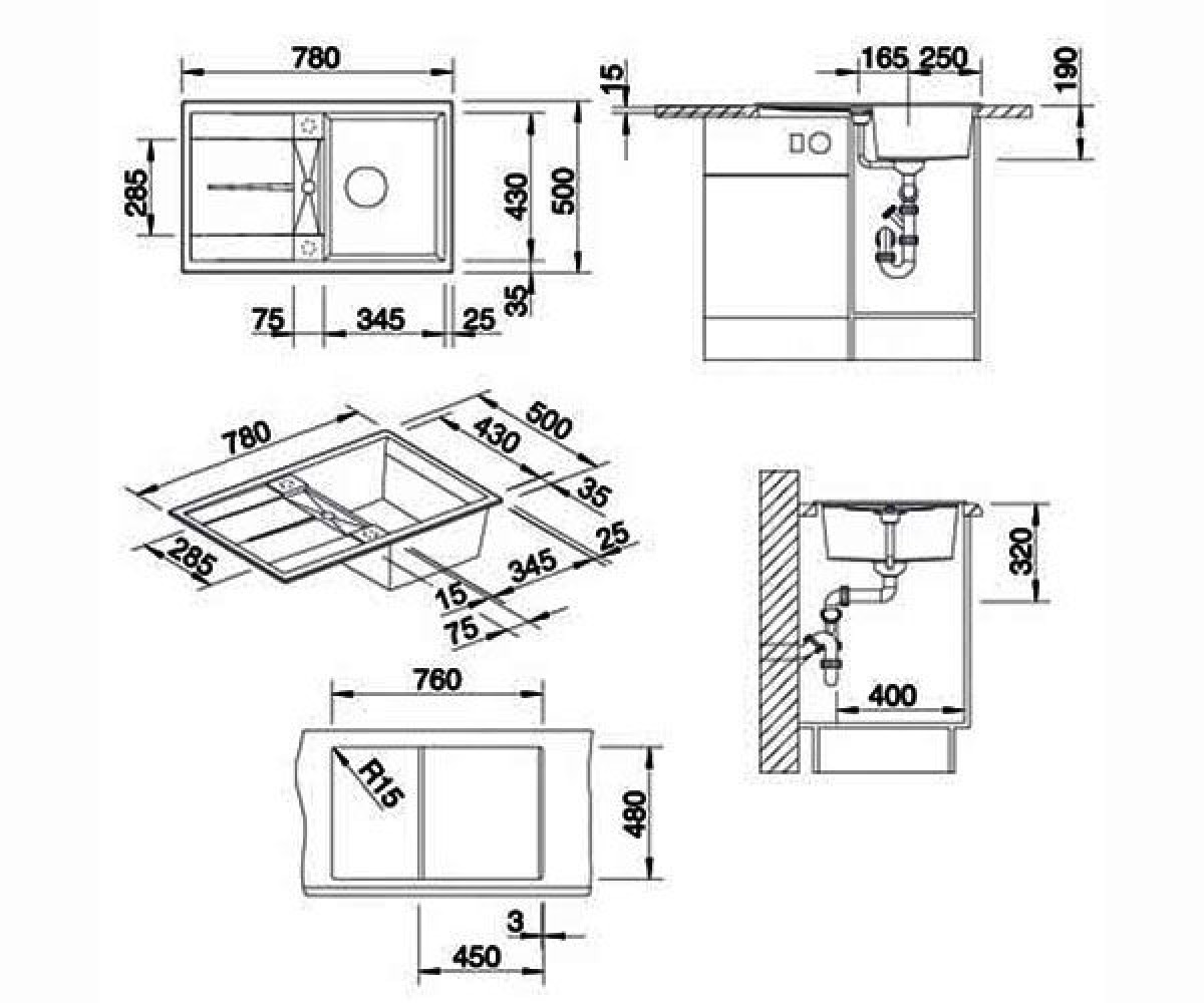 Кухонная мойка  METRA 45 S 513035:Чертеж 