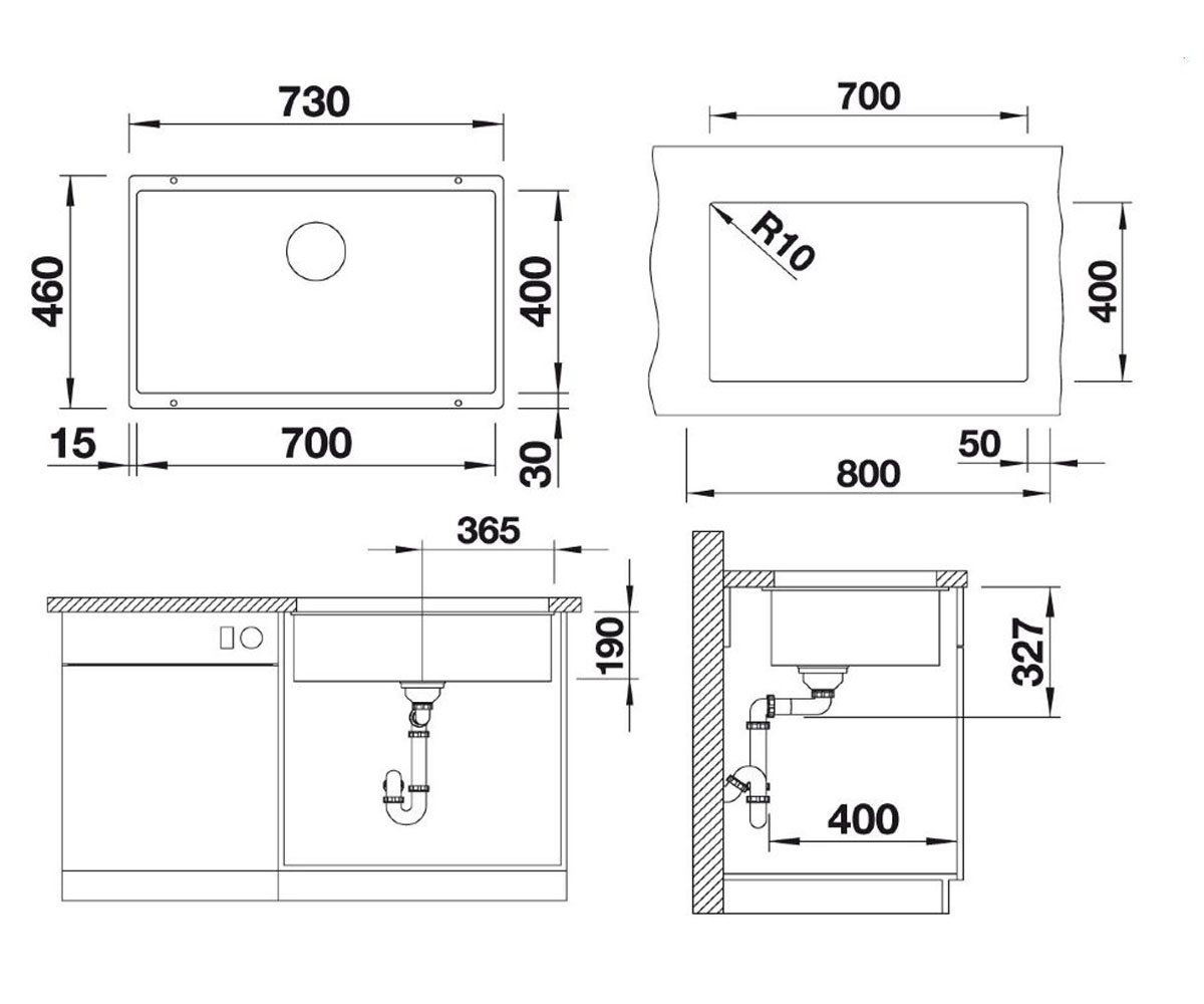 Мойка гранитная  SUBLINE 700-U 517437:Чертеж 