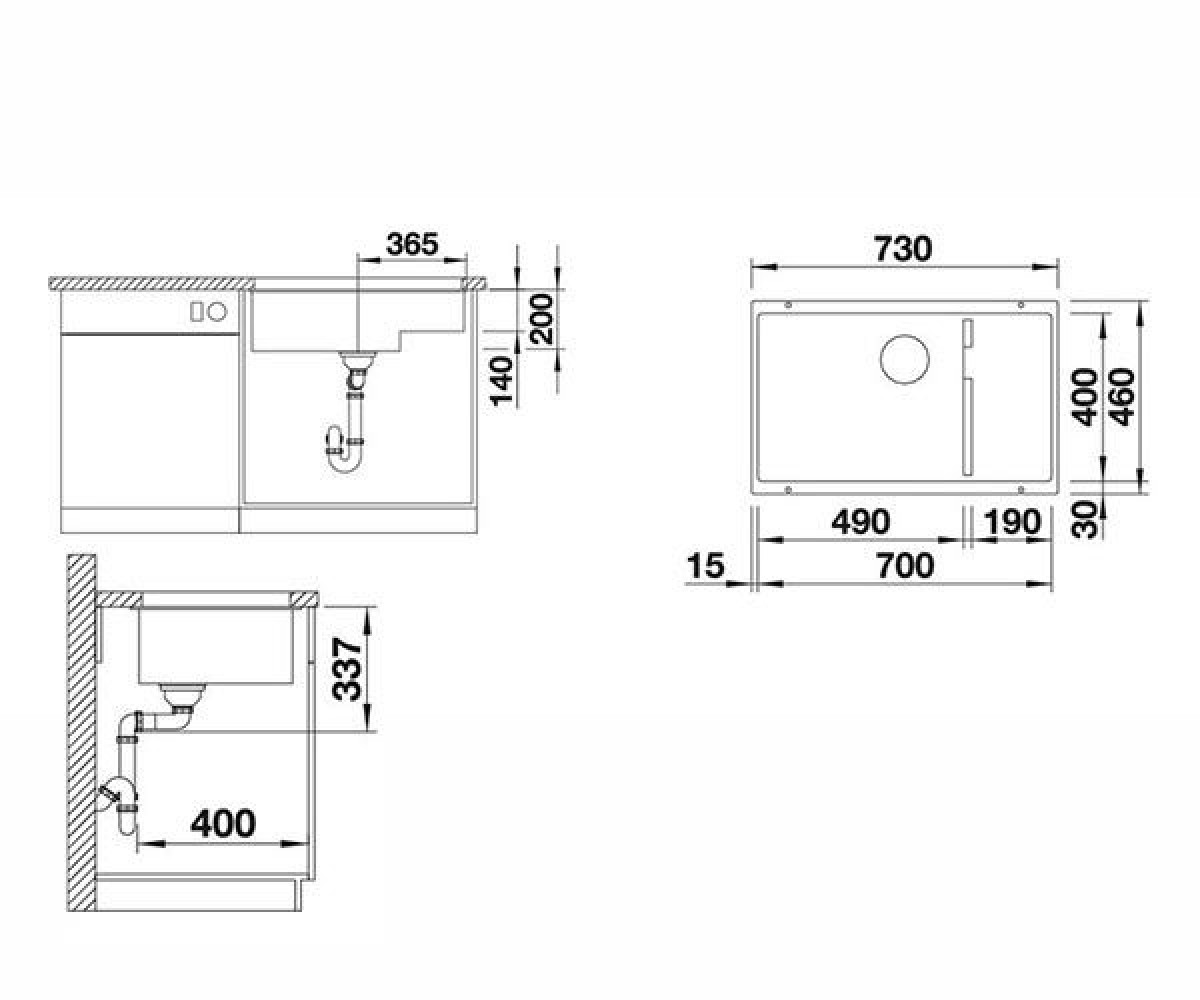 Кухонная мойка  SUBLINE 700-U LEVEL 518390:Чертеж 