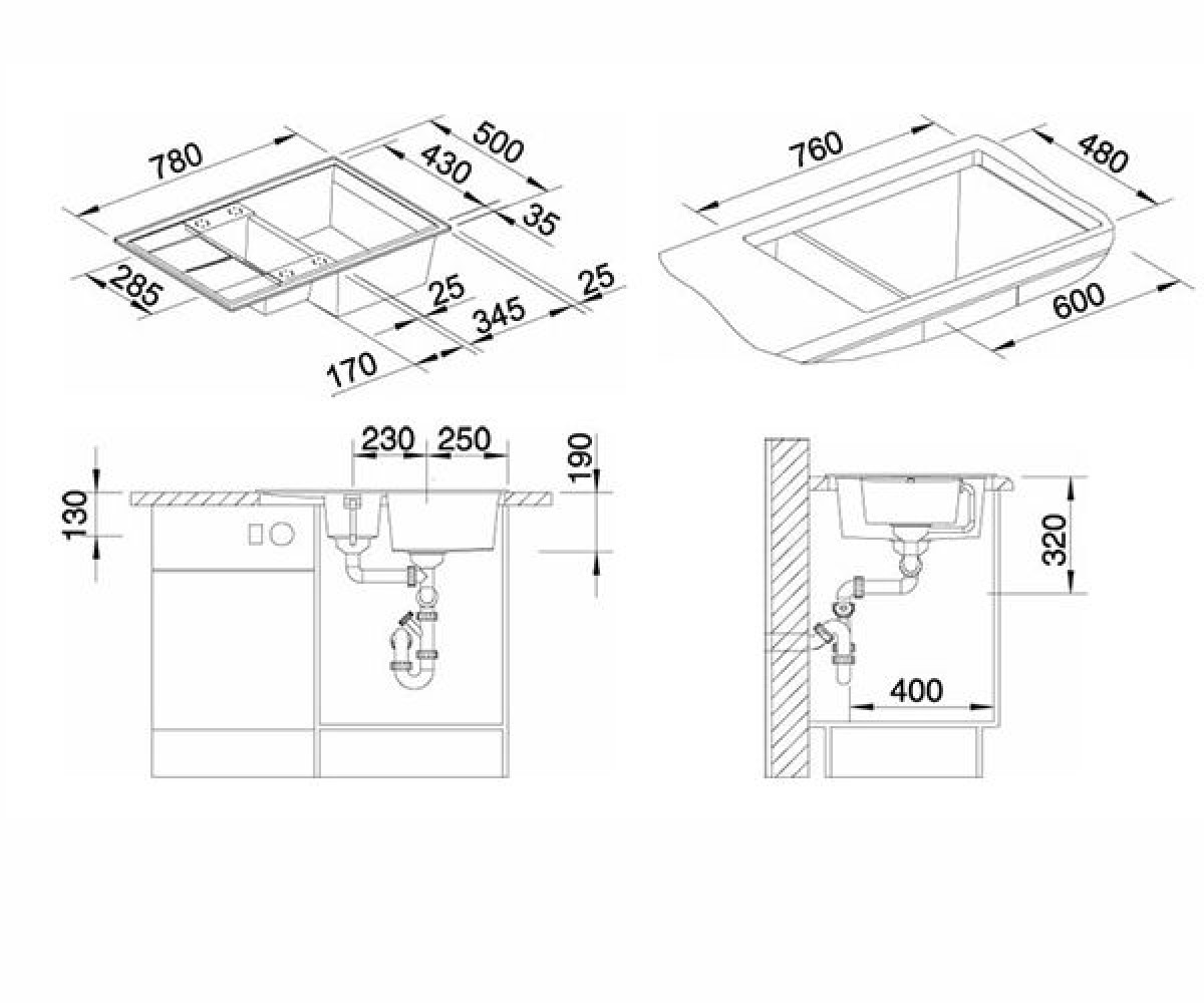 Гранитная мойка  ZENAR XL 6 S 519283:Чертеж 