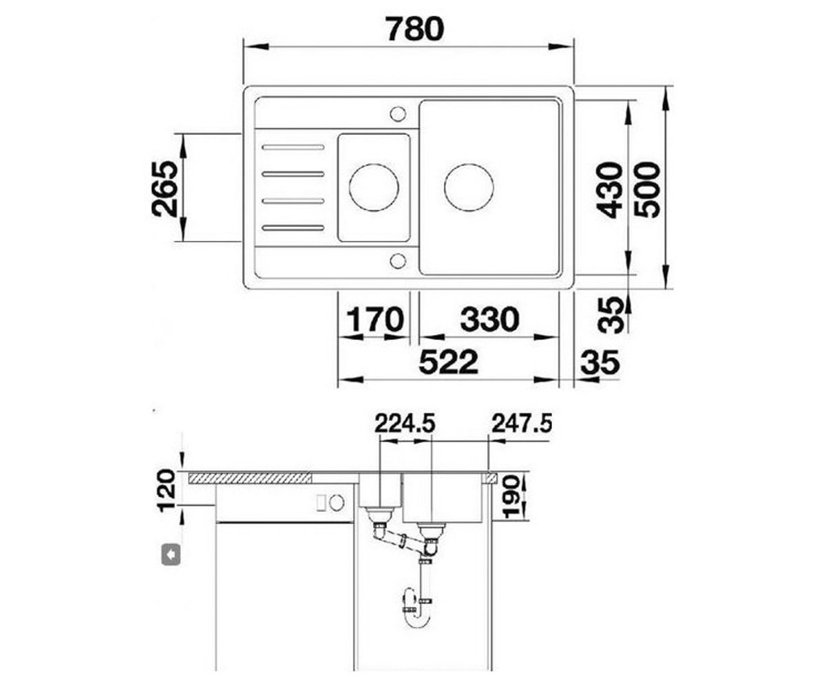 Полуторная мойка  LEGRA 6S COMPACT 521302:Чертеж 
