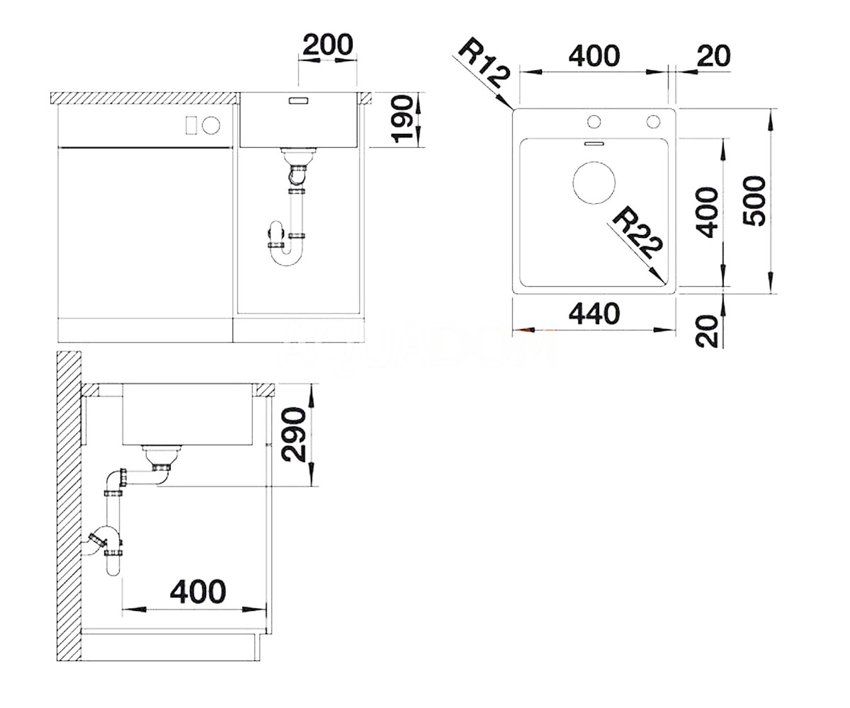 Кухонная мойка  ANDANO 400-U 522959:Чертеж 