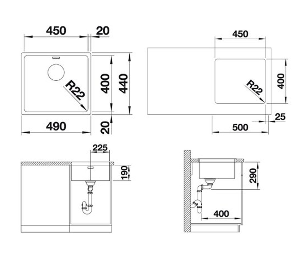 Стальная мойка  ANDANO 450-U 522963:Чертеж 