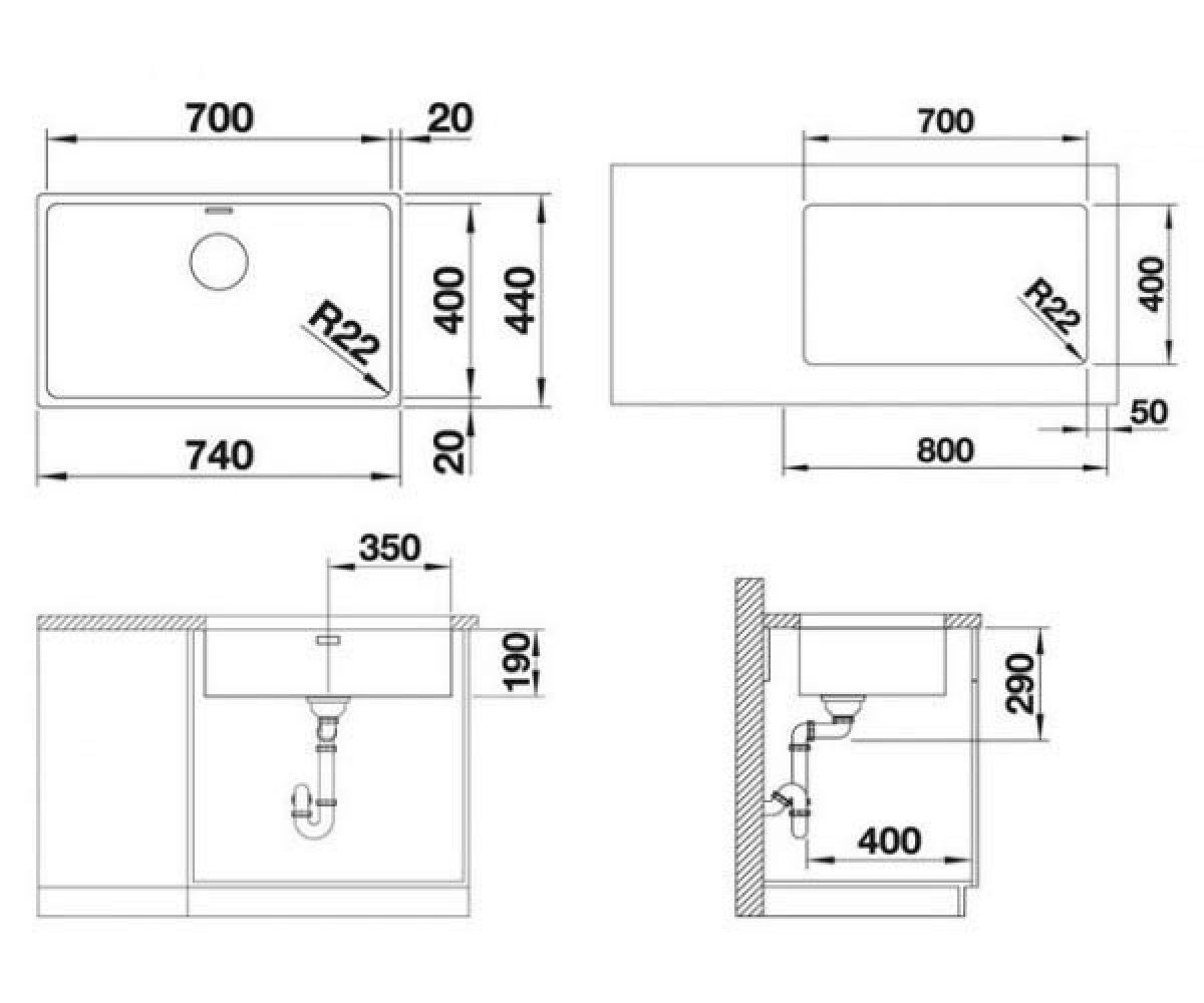 Кухонная прямоугольная мойка  ANDANO 522971:Чертеж 