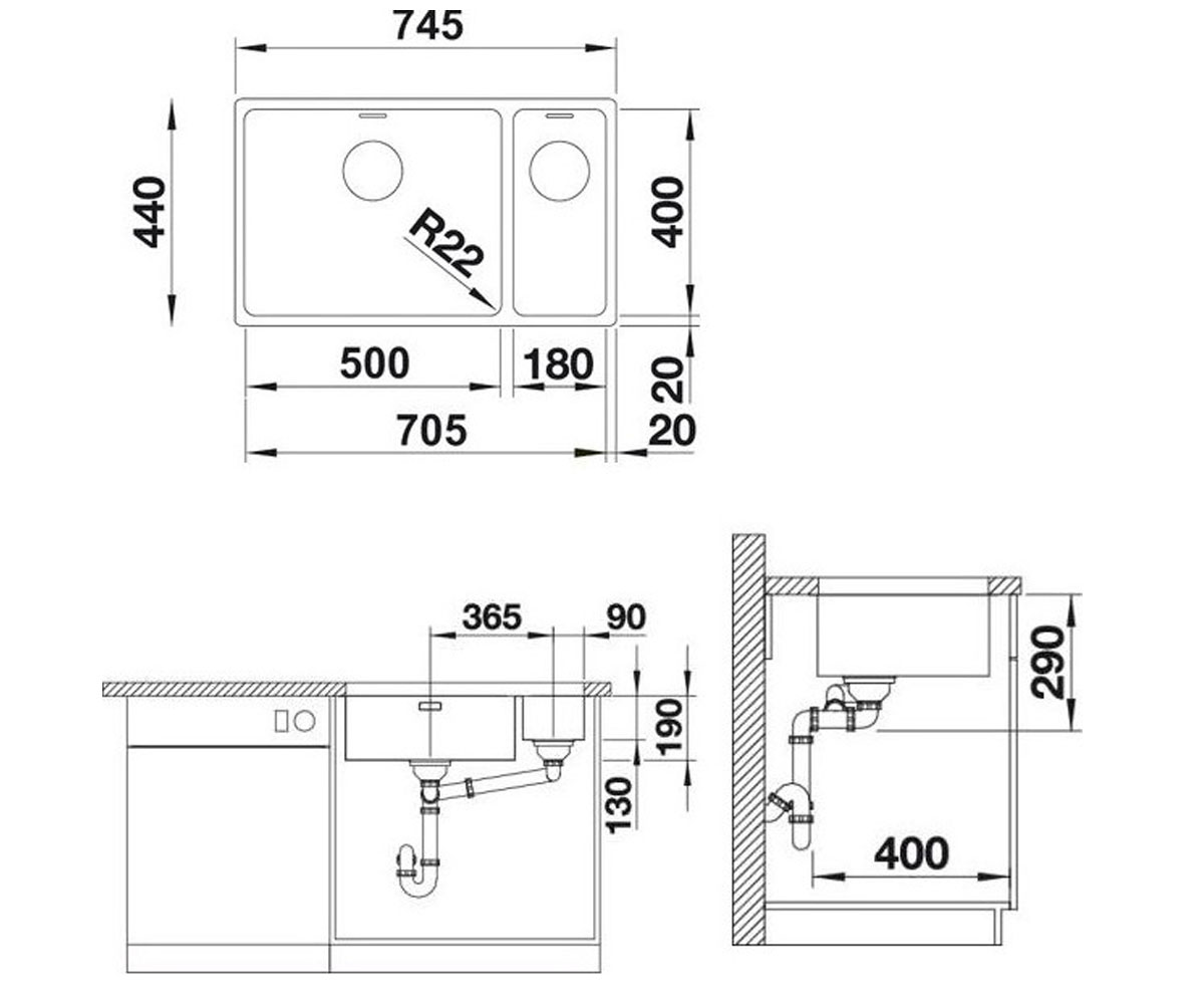 Полуторная мойка  ANDANO 522989:Чертеж 