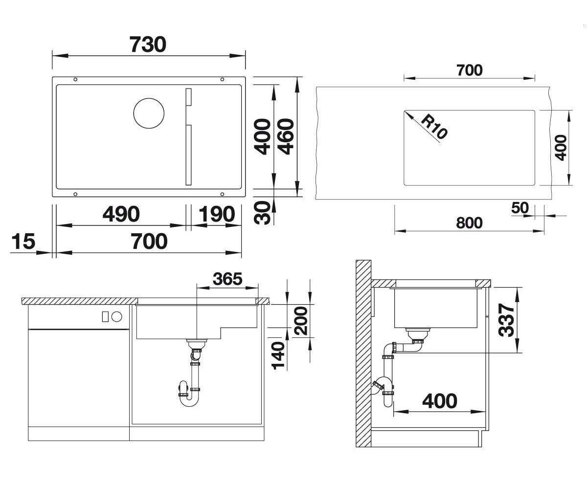 Кухонная мойка  SUBLINE 700-U LEVEL 523545:Чертеж 