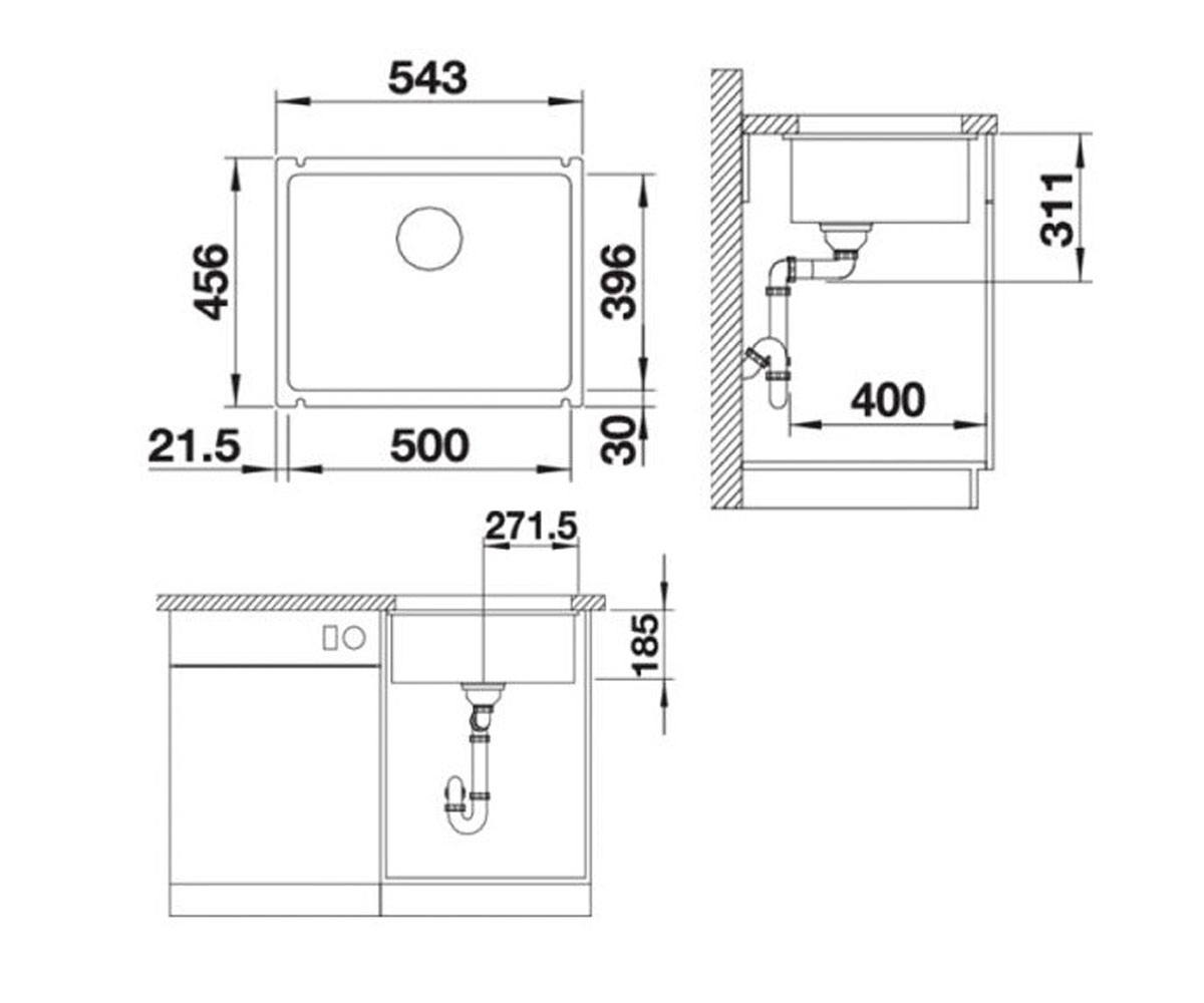 Кухонная мойка  SUBLINE 500-U 523738:Чертеж 