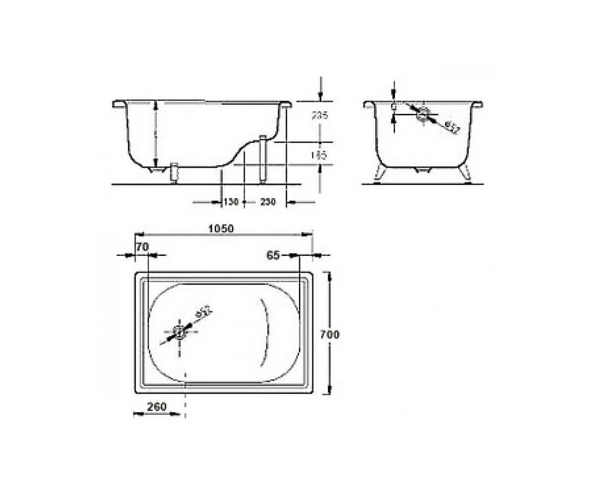 Ванна стальная с сидением  EUROPA 105X70 SID:Чертеж 