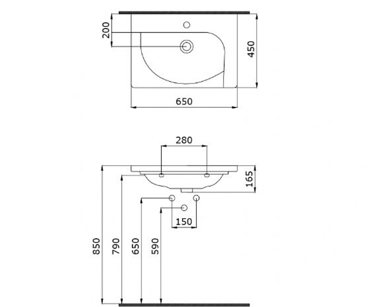 Умывальник прямоугольный 65 см  TAORMINA ARCH 1009-008-0126:Чертеж 