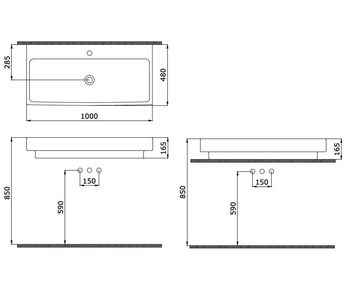 Умывальник на столешницу 100 см  SKALA ARCH 1079-026-0126:Чертеж 