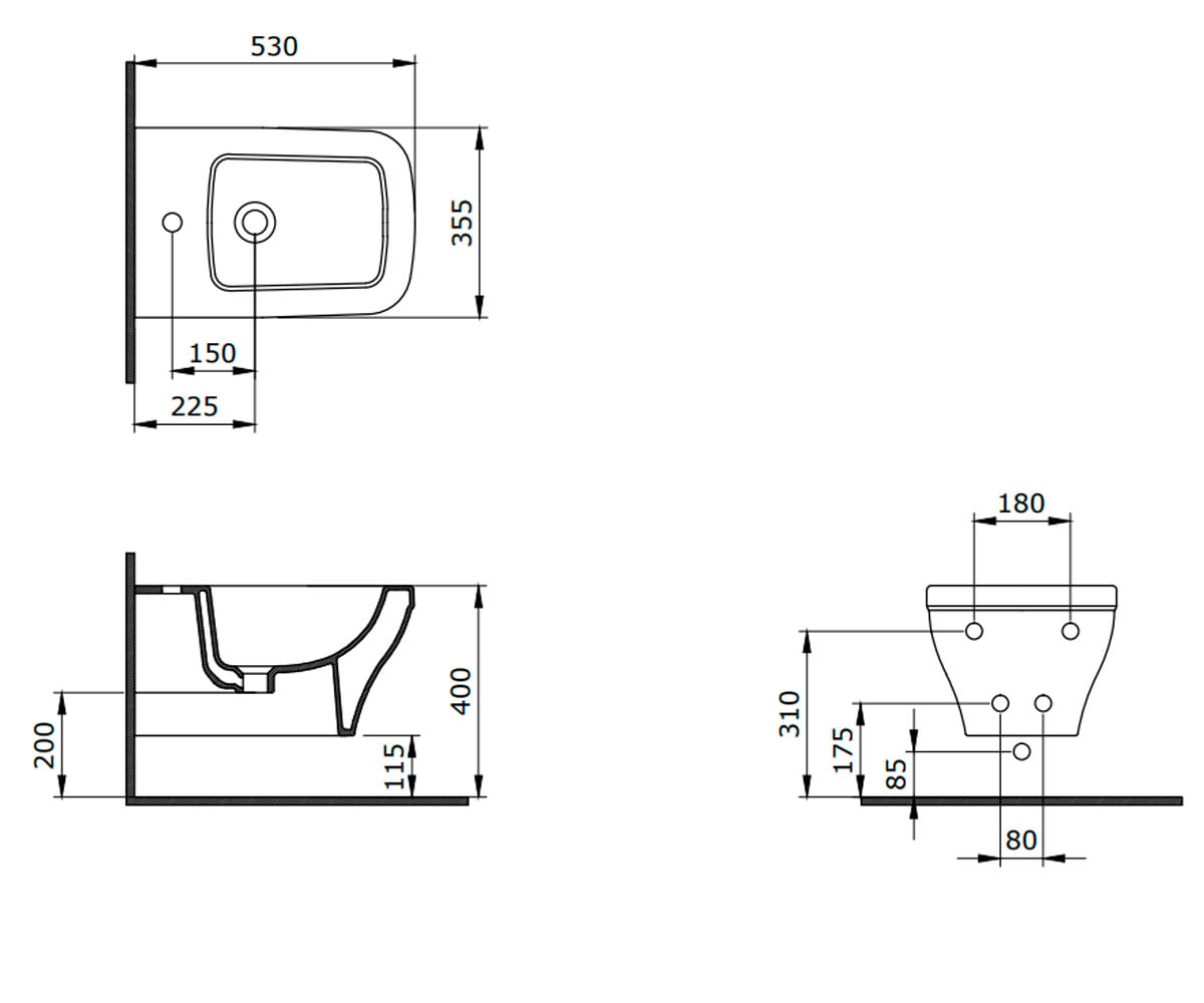 Подвесное биде  SKALA ARCH 1125-006-0120:Чертеж 