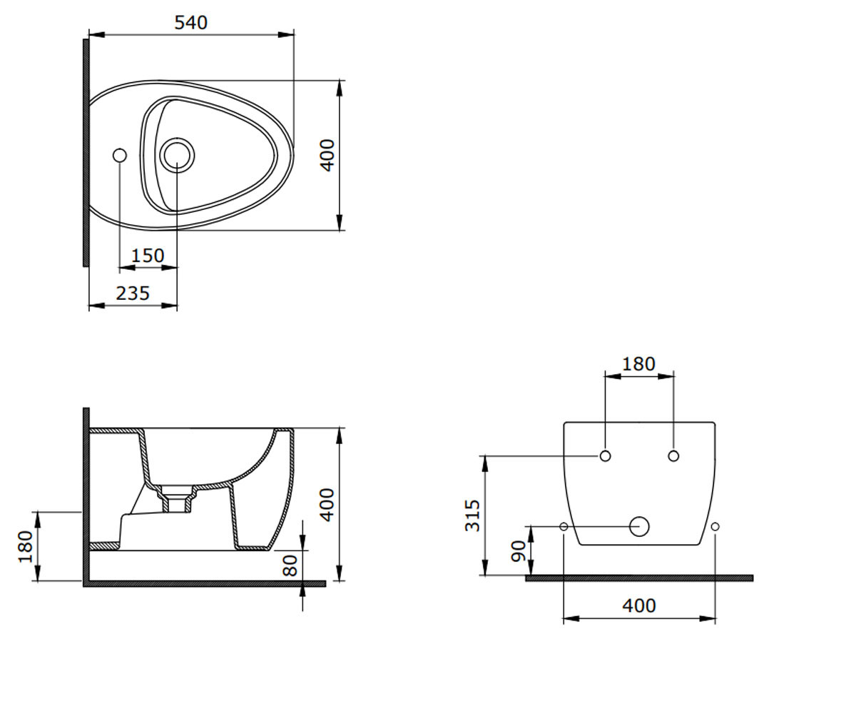 Биде подвесное  SKALA ARCH 1125-026-0120:Чертеж 