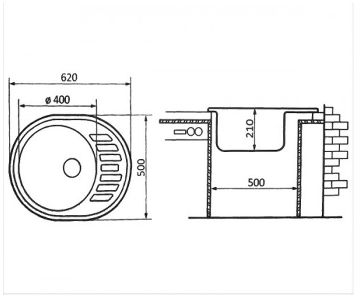 Мойка овальная  OVM-620X500 WHITE:Чертеж 