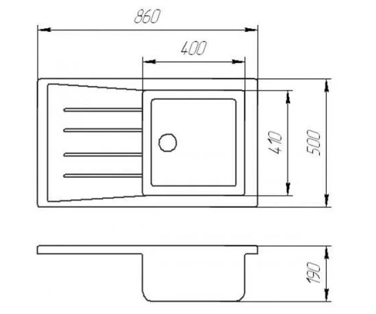 Мойка прямоугольная с крылом  PRT-860X500 WHITE:Чертеж 